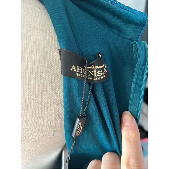 Blue/green long sleeve dress size 12-14 fancy going out cover up dress - Picture 5 of 8